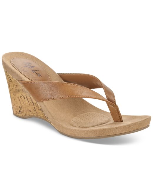 Style & Co Chicklet Wedge Thong Sandals Created for Shoes