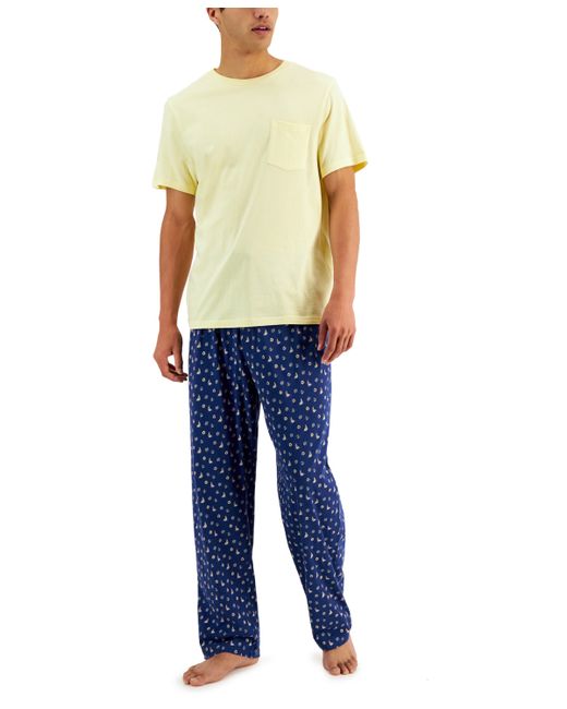 Club Room 2-Pc. Solid T-Shirt Printed Pants Pajama Set Created for