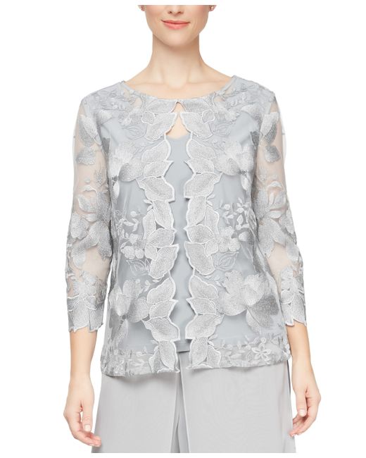 Alex Evenings Embroidered Jacket Solid Tank