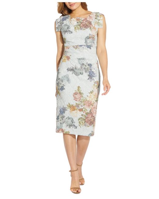 Adrianna Papell Petite Floral-Print Textured Sheath Dress