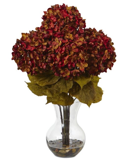 Nearly Natural 18H Hydrangea Artificial Flower Arrangement with Glass Vase
