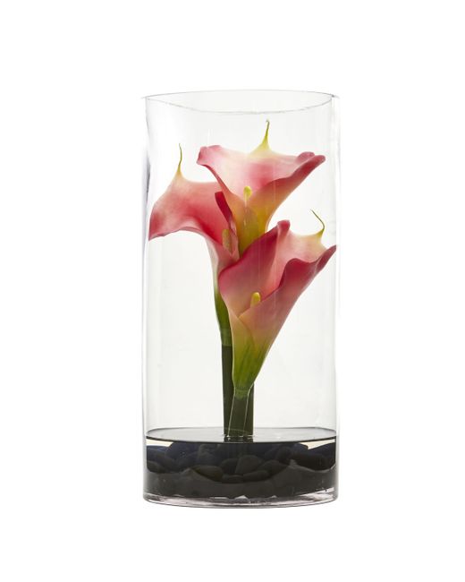 Nearly Natural 12 Calla Lily Artificial Arrangement in Cylinder Glass Vase