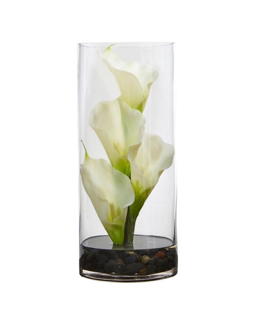 Nearly Natural 12 Calla Lily Artificial Arrangement in Cylinder Glass Vase Ii