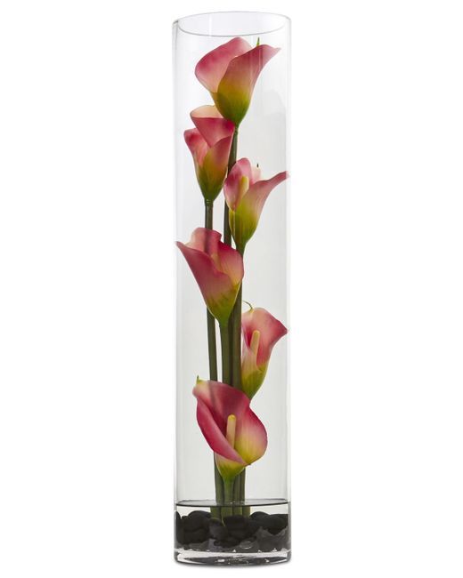 Nearly Natural 18 Mini Calla Lily Artificial Arrangement in Cylinder Glass Vase