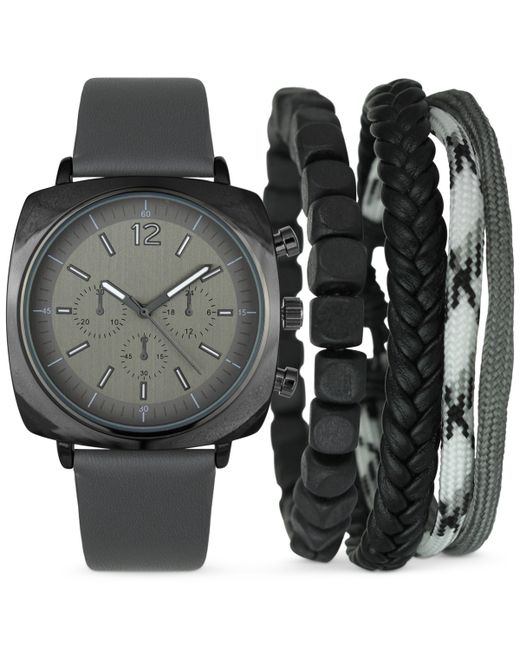 INC International Concepts Faux-Leather Strap Watch 45mm 3-Pc. Bracelet Set Created for