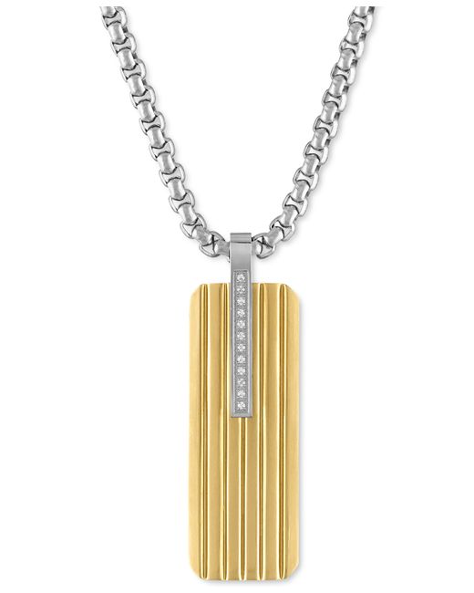 Esquire Men's Jewelry Diamond Accent Two-Tone Dog Tag 22 Pendant Necklace in Stainless Steel Gold-Tone Ion-Plate Created for