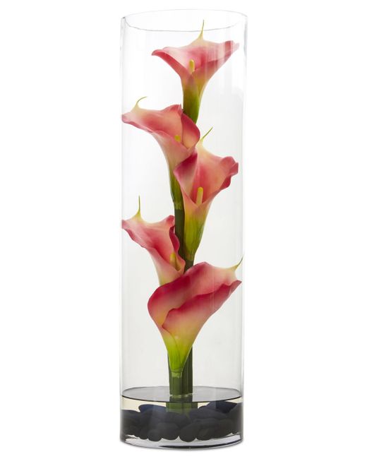 Nearly Natural 20 Calla Lily Artificial Arrangement in Cylinder Glass Vase
