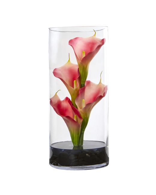Nearly Natural 12 Calla Lily Artificial Arrangement in Cylinder Glass Vase Ii