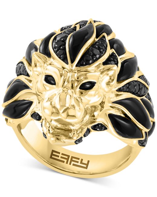 Effy Collection Effy Black Spinel Enamel Lion Ring in 14k Gold-Plated Sterling