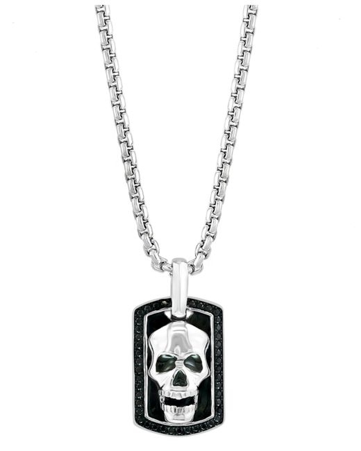 Effy Collection Effy Black Spinel Skull Dog Tag 22 Pendant Necklace in Rhodium