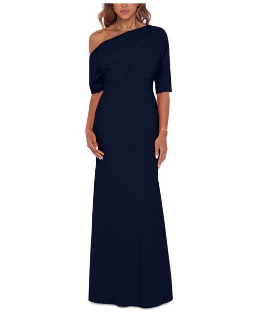 Betsy & Adam Ruched One-Shoulder Gown