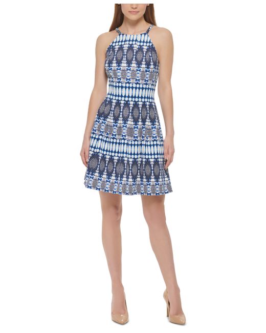 Vince Camuto Printed High-Neck Fit Flare Dress