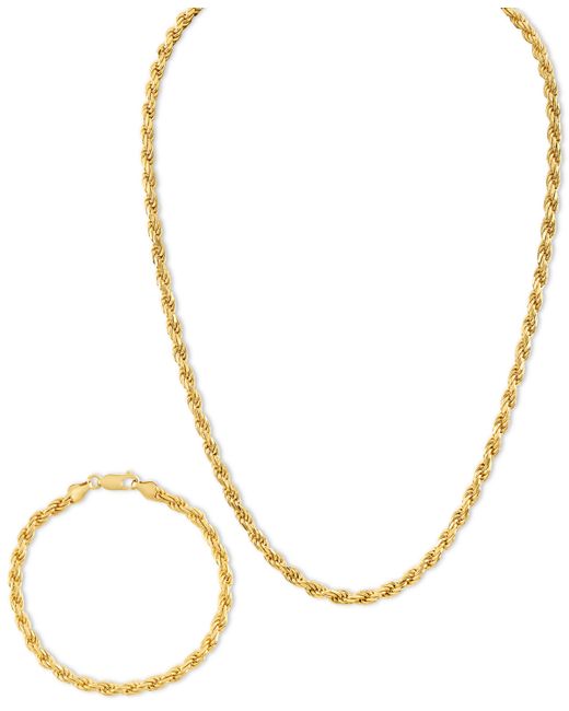 Esquire Men's Jewelry 2-Pc. Set 22 Rope Link Chain Necklace Matching Bracelet in 14k Gold-Plated Sterling Created for