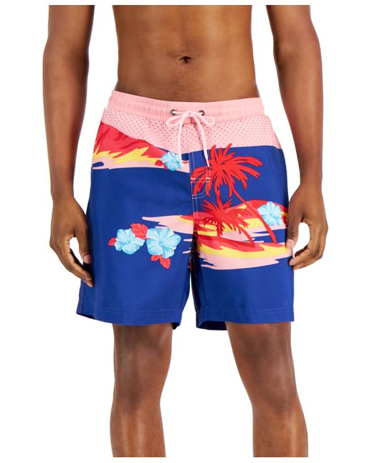 Club Room Regular-Fit Quick-Dry Tropical Island-Print 7 Swim Trunks Created for