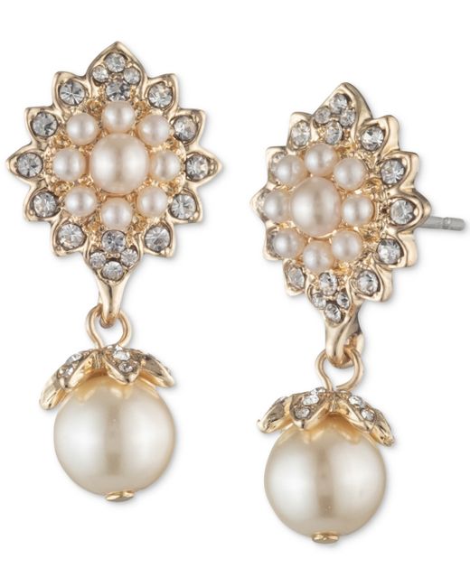 Marchesa Tone Crystal Imitation Pearl Drop Earrings