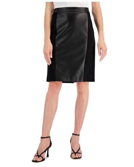 Kasper Faux-Leather-Front Pull-On Skirt