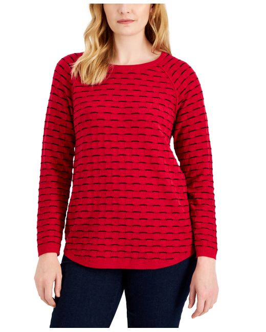 Karen Scott Cotton Tuck-Stitch Sweater Created for