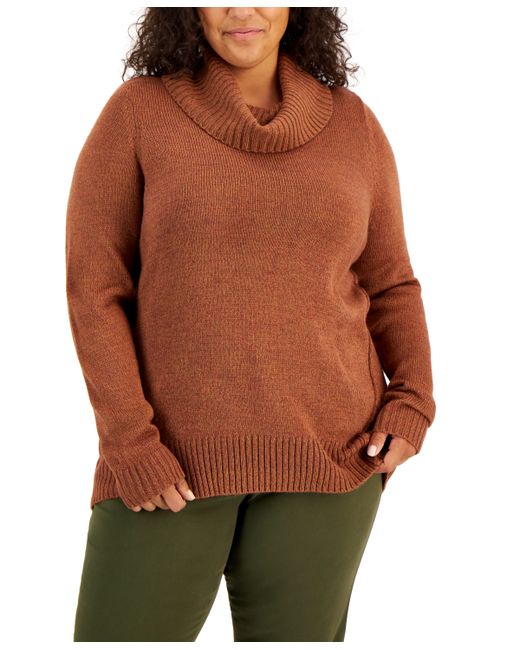 Karen Scott Plus Seam-Detail Cowlneck Sweater Created for