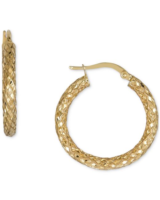 Italian Gold Snake Texture Hoop Earrings in 10k Gold