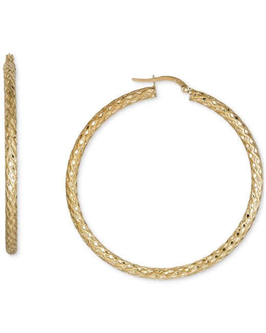 Italian Gold Snake Texture Hoop Earrings in 10k Gold