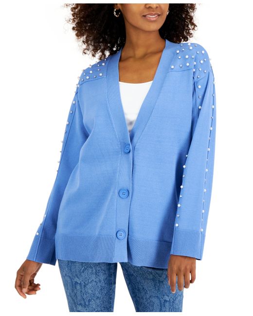 INC International Concepts Imitation-Pearl Studded Cardigan Created for