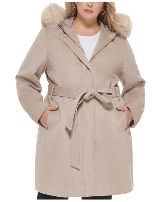Cole Haan Plus Faux-Fur-Trim Hooded Coat Created for