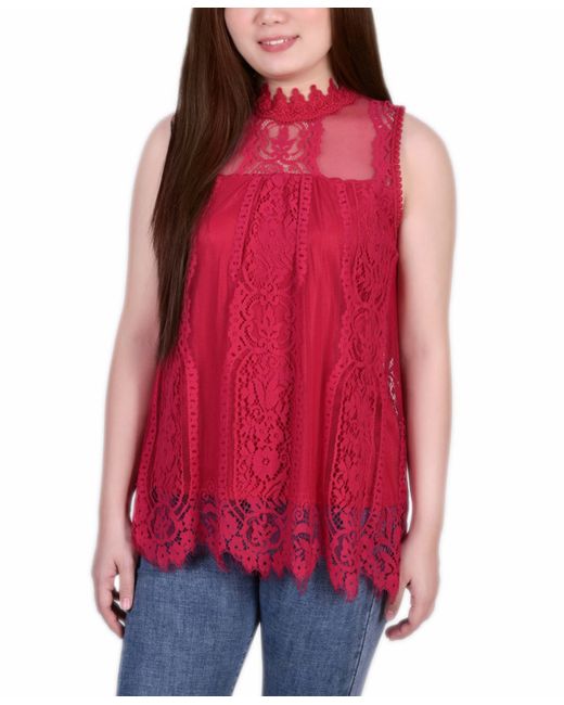 Ny Collection Mock-Neck Lace Top