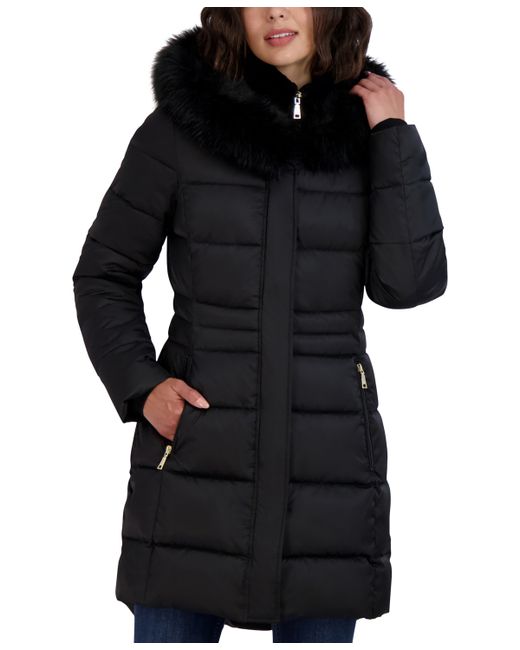 T Tahari Faux-Fur-Trim Hooded Puffer Coat