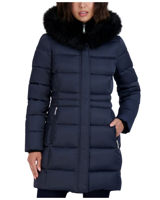 T Tahari Faux-Fur-Trim Hooded Puffer Coat