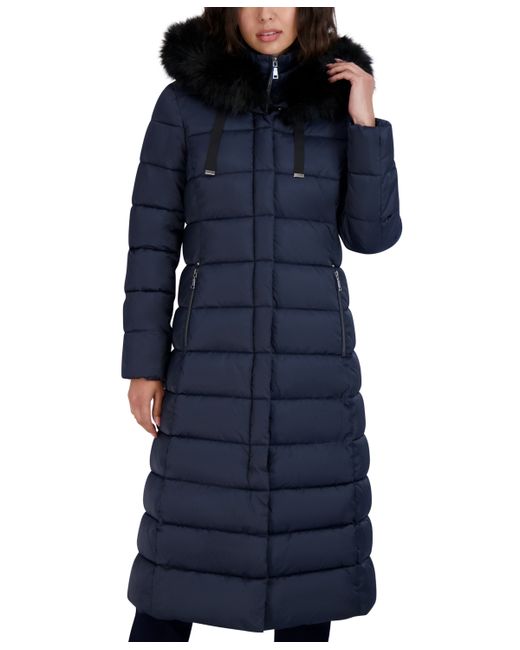 T Tahari Faux-Fur-Trim Hooded Maxi Puffer Coat