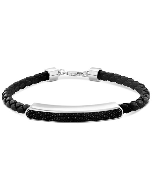 Effy Collection Effy Black Spinel Leather Cord Bracelet 1-1/3 ct. t.w. Sterling