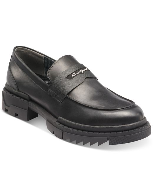 Karl Lagerfeld Leather Lug Sole Penny Loafer Shoes