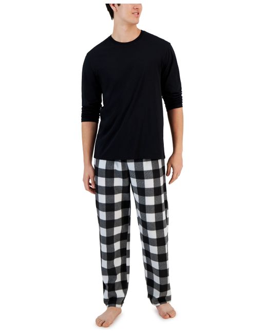Club Room 2-Pc. Long-Sleeve T-Shirt Buffalo Plaid Fleece Pajama Pants Set Created for