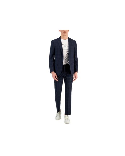 Armani Exchange Slim Fit Navy Shadow Plaid Suit Separates