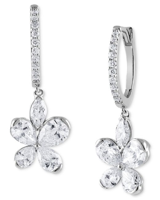Badgley Mischka Lab Grown Diamond Pear Marquise Round Flower Dangle Hoop Earrings 1-3/4 ct. t.w. in 14k