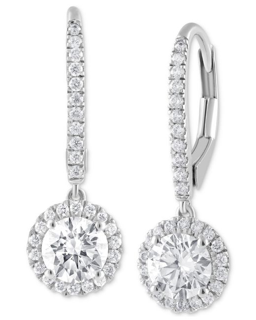 Badgley Mischka Lab Grown Diamond Halo Drop Earrings 1-1/4 ct. t.w. in 14k
