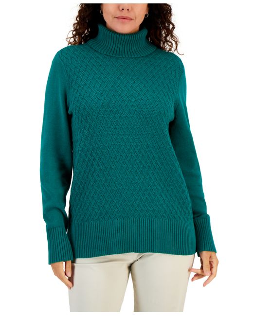 Karen Scott Cable-Knit Turtleneck Cotton Sweater Created for