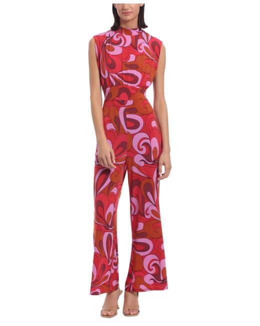 Donna Morgan Printed Tie-Waist Sleeveless Jumpsuit