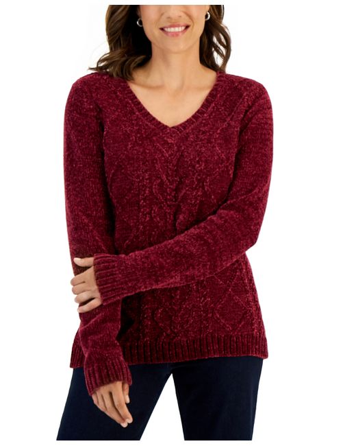 Karen Scott Chenille Cable V-Neck Sweater Created for