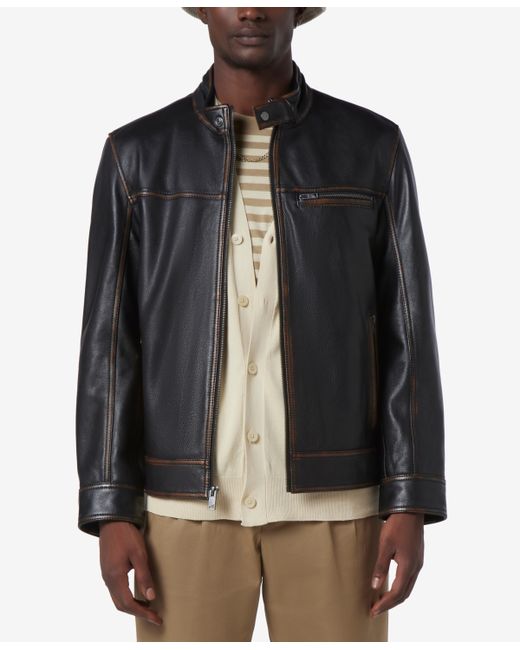 Marc New York Caruso Leather Racer Jacket with Distressed Seaming
