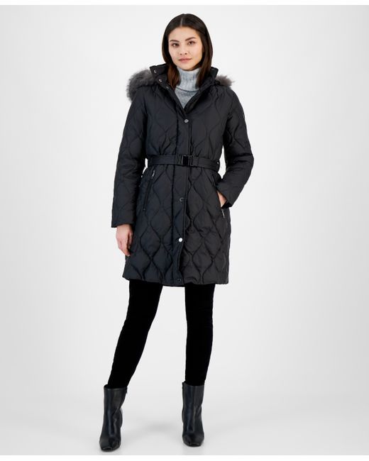 Michael Kors Michael Quilted Faux-Fur-Trim Hooded Puffer Coat