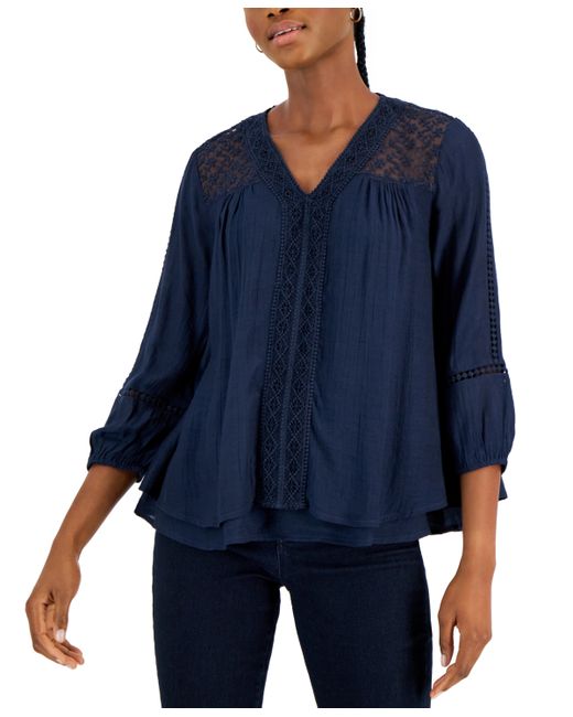 Style & Co 3/4-Sleeve Embroidered Lace Top Created for
