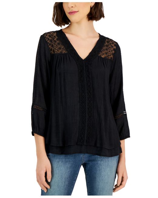 Style & Co 3/4-Sleeve Embroidered Lace Top Created for