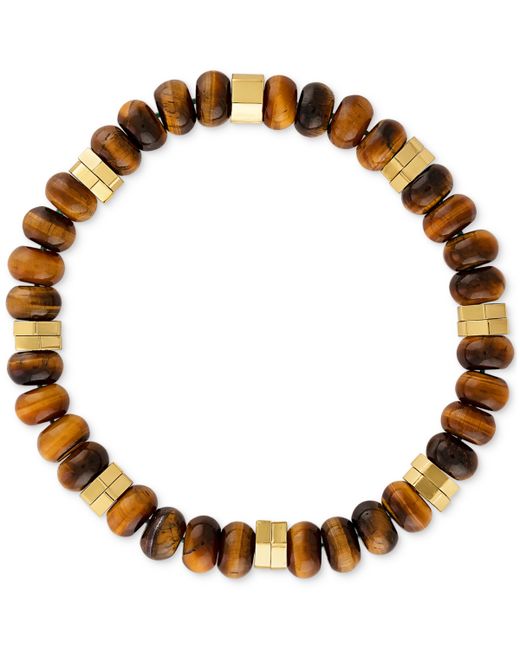 Esquire Men's Jewelry Tiger Eye Bead Stretch Bracelet in 14k Gold-Plated Sterling Silver Created for