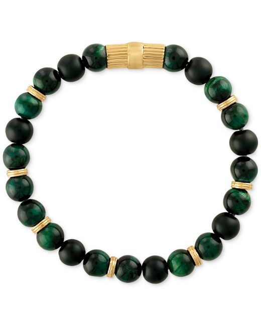 Esquire Men's Jewelry Multicolor Tiger Eye Beaded Stretch Bracelet in 14k Gold-Plated Sterling Silver Also Created for