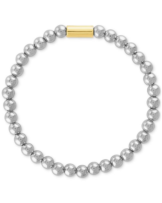 Esquire Men's Jewelry Polished Bead Stretch Bracelet in Sterling 14k Gold-Plate Created for