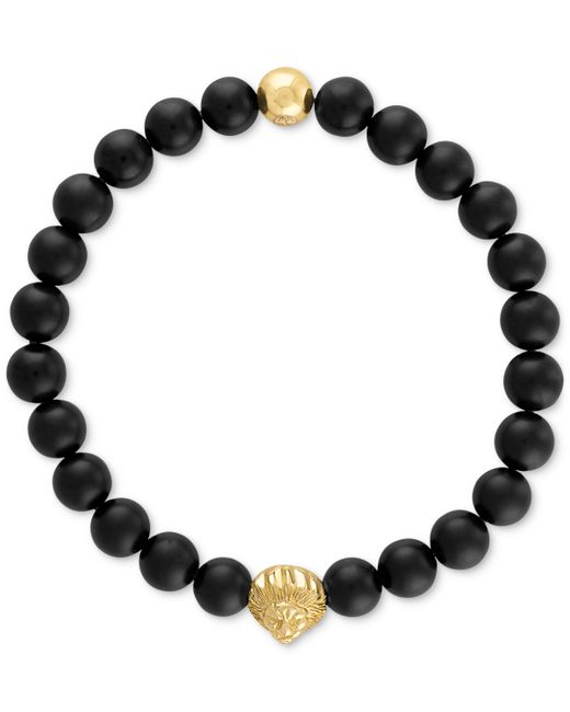 Esquire Men's Jewelry Onyx Lion Bead Stretch Bracelet in 14k Gold-Plated Sterling Silver Also Blue Tiger Eye Created for