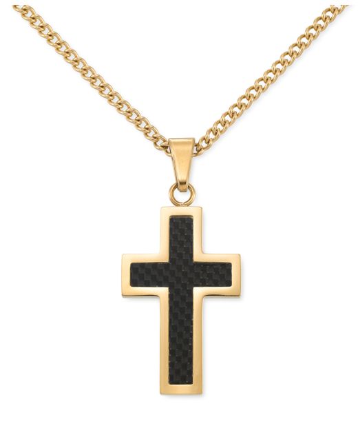 Legacy For Men By Simone I. Legacy for by Simone I. Smith Carbon Fiber Cross 24 Pendant Necklace in Gold-Tone Ion-Plated Stainless Steel