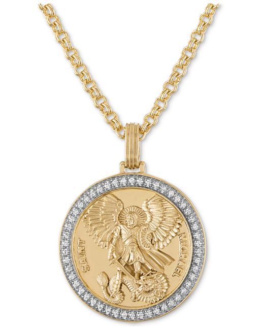 Esquire Men's Jewelry Diamond St. Michael Medallion 22 Pendant Necklace 1/4 ct. t.w. in 14k Gold-Plated Sterling Created for