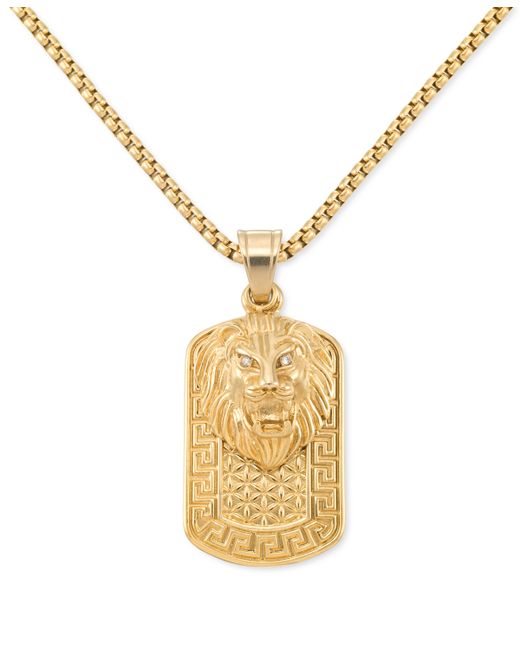 Legacy For Men By Simone I. Legacy for by Simone I. Smith Crystal Lion Head Greek Key Dog Tag 24 Pendant Necklace in Yellow Ion-Plated Stainless Steel
